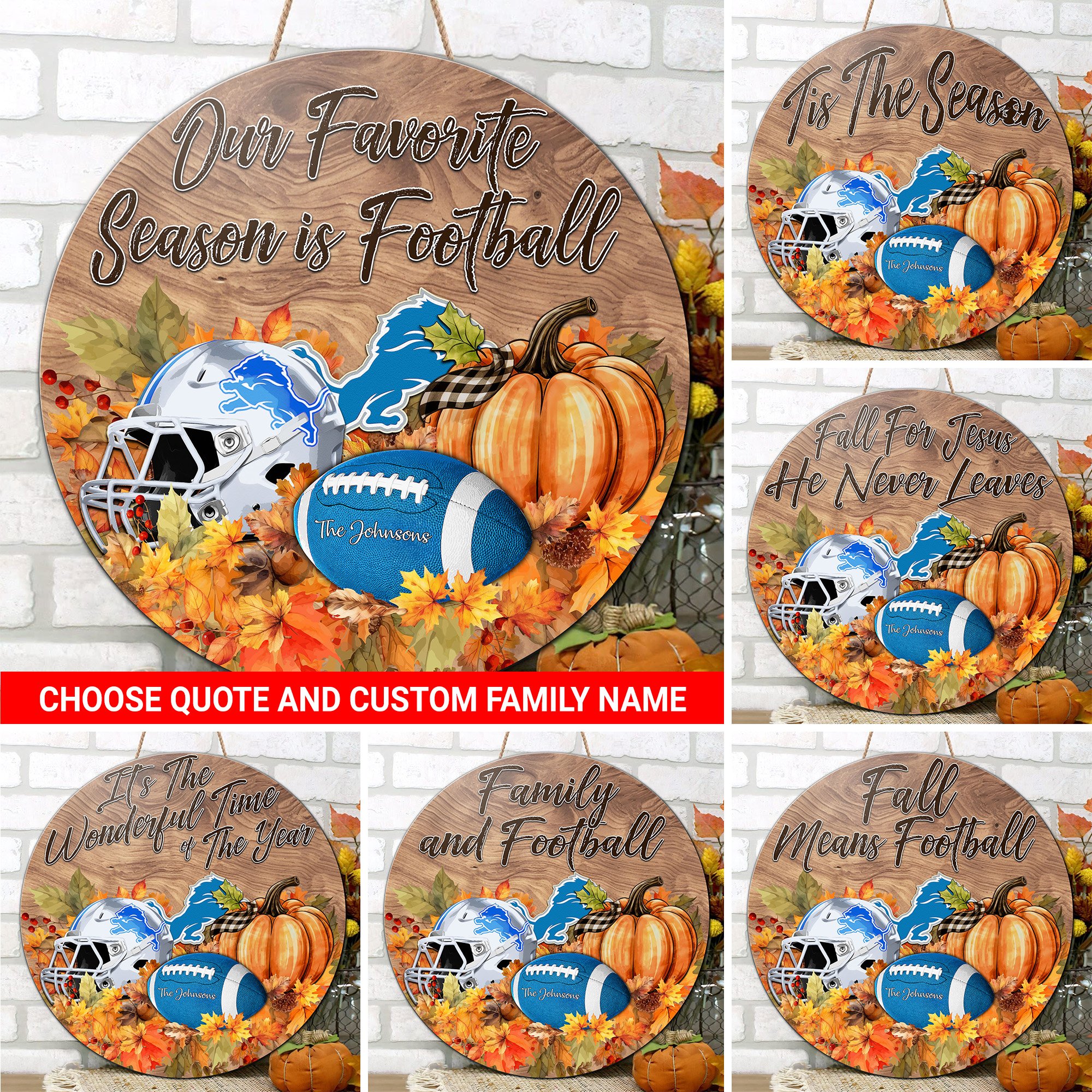 Detroit Lions Shape Wooden Sign Custom Your Family Name And Choose Your Quotes, Sport Sign, Sport Gifts For Fan, Home Decorations EHIVM-59899